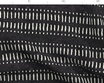 Mudcloth Inspired Fabric - Dot Stripes On Onyx by littlearrowdecor - Black White Tribal Bohemian Modern Fabric by the Yard by Spoonflower