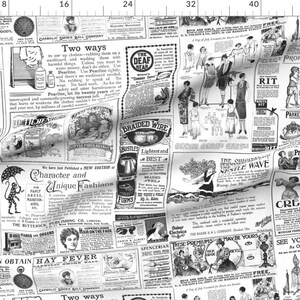Vintage Ads Fabric - Old Newspaper by peagreengirl - Black And White Lettering Typography Victorian Fabric by the Yard by Spoonflower image 2
