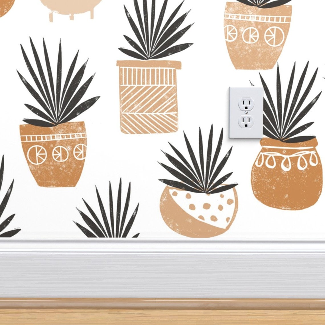 Plant Life Wallpaper Linocut Potted Plants by Andrea Lauren | Etsy