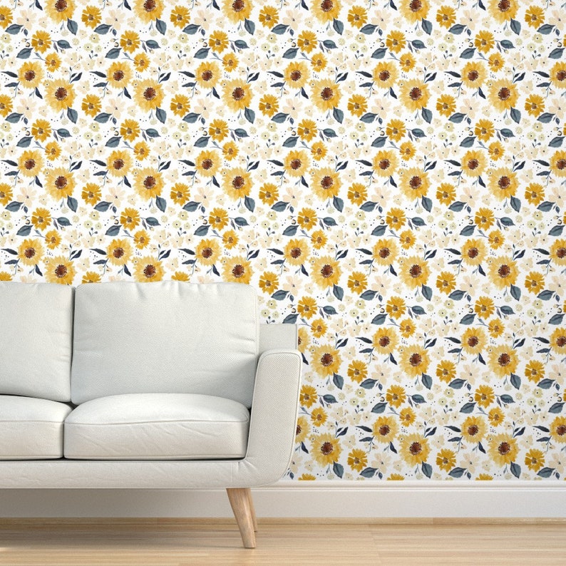 Sunflower Wallpaper Sunflowers and Cream by Indybloomdesign - Etsy