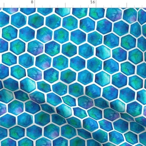 Watercolor Hexagons Fabric - Turquoise And Green Watercolour Hexagons By Elena O'Neill Illustration - Geometric Fabric With Spoonflower