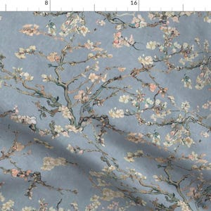 Impressionism Fabric - Almond Blossom Blue by delinda_graphic_studio - Garden Tree Blossom Van Gogh Blue Fabric by the Yard by Spoonflower