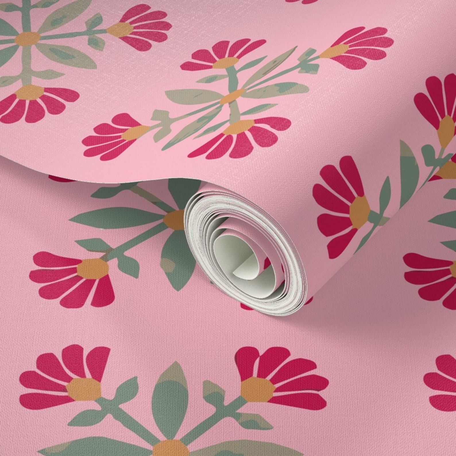 Mexican Tile Wallpaper Mexican Rose Retro Pink by Jenlats - Etsy