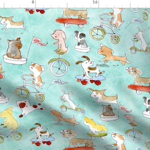 Dog Fabric - Adventure Awaits Dogs By Lucindawei - Dog Puppy Pup Pet Animal Blue Doggy Blue Cotton Fabric By The Yard With Spoonflower