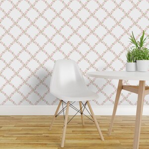 Floral Lattice Peel and Stick Wallpaper - Climbing Rose Feminine Lattice - Removable Wall Decor Art - Pink Floral Trellis by prettyfestive