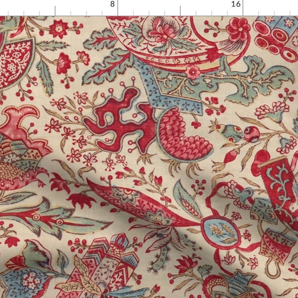 Historic Fabric - Polignac ~ Large By Peacoquettedesigns - Historic Floral Red Vintage Home Decor Cotton Fabric By The Yard With Spoonflower