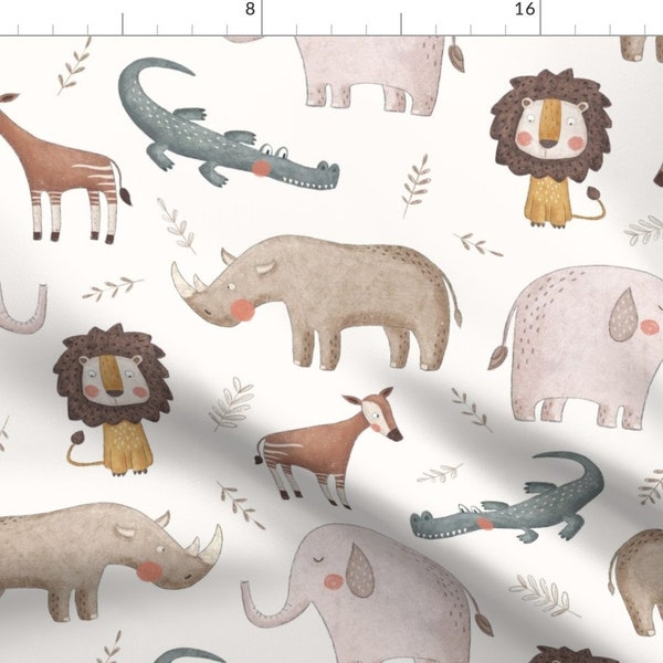 Whimsical Safari Fabric - Jungle Animals by martamunte - Large Scale Watercolor Zoo Jungle Lion Giraffe Fabric by the Yard by Spoonflower