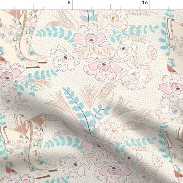 Blush Fabric - Rustic Ranch by jillianmunday -  Cowgirl Boots Boho Turquoise Pink Western Wheat Sheaf  Fabric by the Yard by Spoonflower