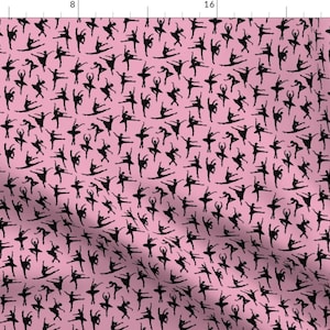 Ballerina Pink And Black Fabric - 1.5&quot; Ballerinas On Light Pink By Thinlinetextiles - Ballerina Cotton Fabric By The Yard With Spoonflower