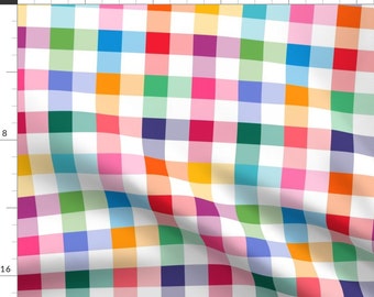 Rainbow Fabric - Gingham Check Rainbow Medium by lisawornhamdesigns - Plaid Gingham Colorful Summer Spring Fabric by the Yard by Spoonflower