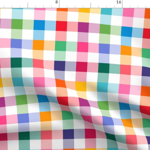 Rainbow Fabric - Gingham Check Rainbow Medium by lisawornhamdesigns - Plaid Gingham Colorful Summer Spring Fabric by the Yard by Spoonflower