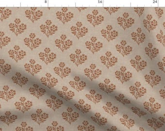 Cottagecore Fabric - Boho Block Print Floral by of_the_flora_ - Bohemian Earth Tones Vintage Floral Rustic Fabric by the Yard by Spoonflower