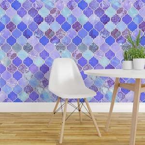 Moroccan Wallpaper - Purple Lilac Decorative Moroccan Tile By Micklyn - Custom Printed Removable Self Adhesive Wallpaper Roll by Spoonflower