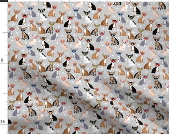 Chihuahua Fabric - Dog Glasses Design Grey Puppy Hipster Organic Eco-Friendly By Petfriendly - Cotton Fabric by the Yard With Spoonflower
