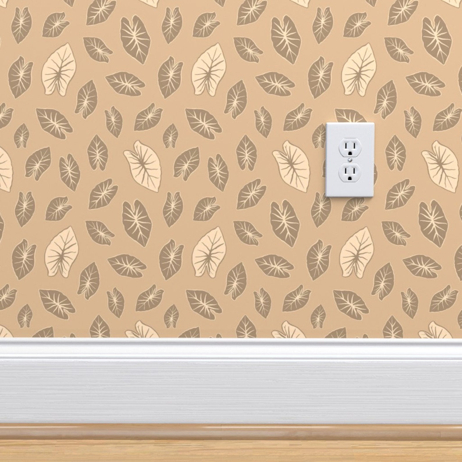 Kalo Leaf Wallpaper Kalo Leaf Tan by Daniteal Neutral | Etsy