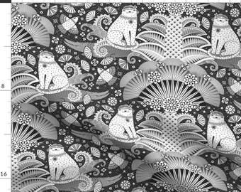 Monochrome Cats Fabric - Zen Jungle (Black White) By Elmira Arts - Ornate Hippie Art Deco Black Cotton Fabric By The Yard With Spoonflower