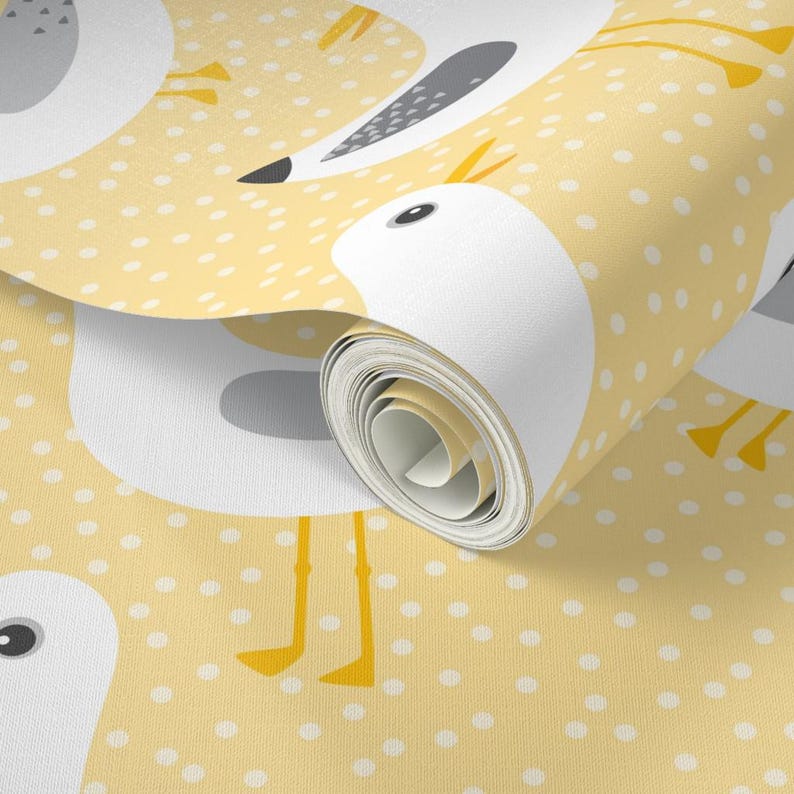 Birds Wallpaper - Seagulls On Yellow By Heleenvanbuul - Birds Yellow Custom Printed Removable Self Adhesive Wallpaper Roll by Spoonflower image 3