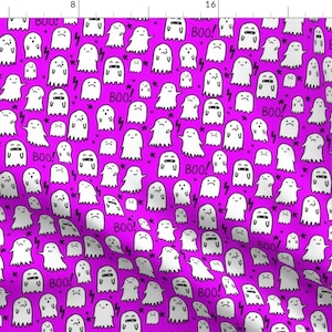Purple Halloween Ghosts Fabric - Ghost Bright Pink Halloween Fabric By Charlottewinter - Spooky Cotton Fabric By The Yard With Spoonflower
