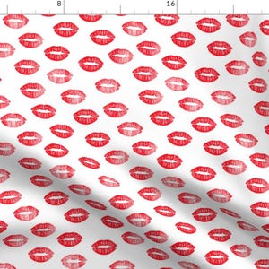 Kiss Fabric - Smooches - Kisses - Red By Littlearrowdesign -Red Lips Valentine&#39;s Day Cotton Fabric By The Yard With Spoonflower