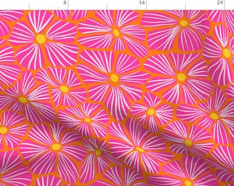 Hot Pink Floral Fabric - Retro Flowers by sandra_hutter_designs - Maximalist Bold Vibrant Summer Tropical Fabric by the Yard by Spoonflower