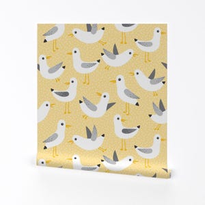 Birds Wallpaper - Seagulls On Yellow By Heleenvanbuul - Birds Yellow Custom Printed Removable Self Adhesive Wallpaper Roll by Spoonflower image 2