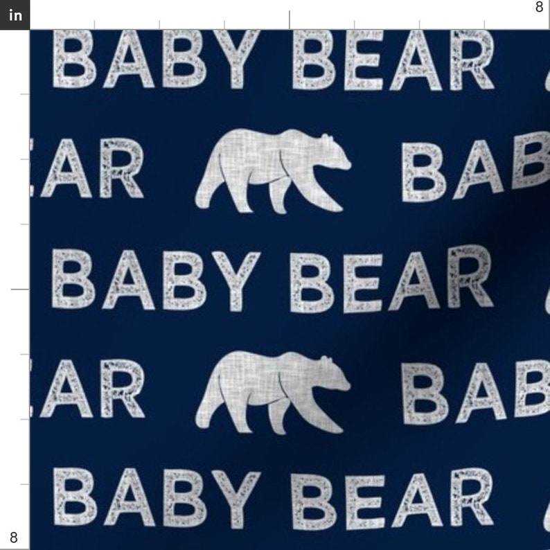 Baby Bear Fabric Baby Bear Grey on Navy by Etsy