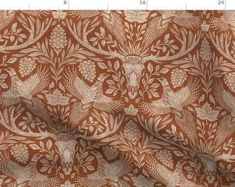 Deer Fabric - Rustic Autumn Court by megpie_print - Damask Antlers Pheasant Pinecones Woodland Rustic Fabric by the Yard by Spoonflower