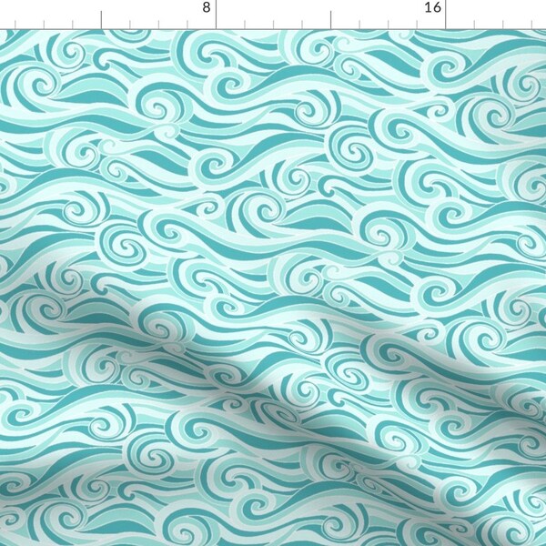 Ocean Waves Fabric - Ocean Waves Aqua By Littlerhodydesign - Ocean Waves Beach Decor Cotton Fabric By The Yard With Spoonflower