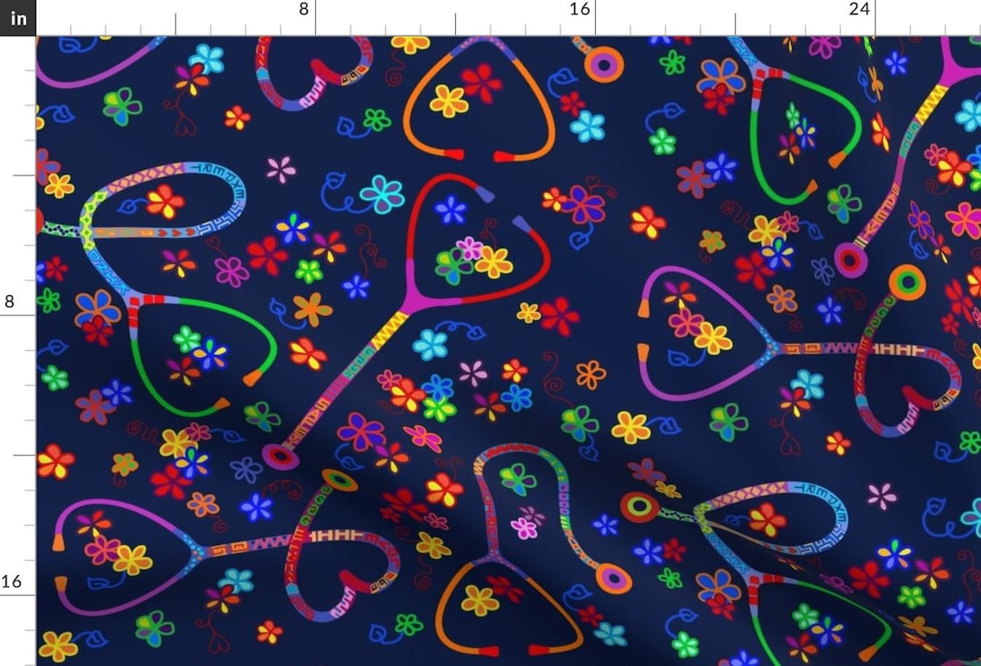 Stethoscope Fabric - Scrubs Dr Stetho Scope by Adrianne Vanalstine - Rainbow Floral Scrub Apparel Cotton Fabric by the Yard With Spoonflower - Etsy
