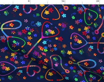 Stethoscope Fabric - Scrubs Dr Stetho Scope By Adrianne Vanalstine - Rainbow Floral Scrub Apparel Cotton Fabric By The Yard With Spoonflower