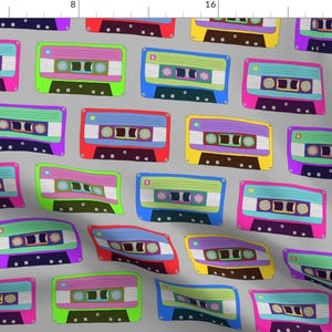 Colorful Cassette Tapes Fabric - Tape It (Colors) On Grey By Biancagreen - Retro Hipster Tape Cotton Fabric By The Yard With Spoonflower