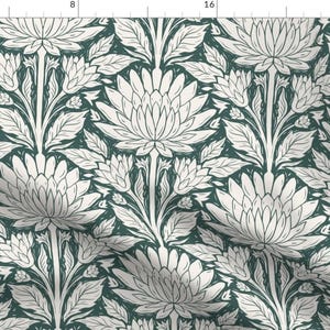 Traditional Floral Fabric - Large Chrysanthemum by presuttidesign - Art Nouveau Chrysanthemum Green Garden Fabric by the Yard by Spoonflower