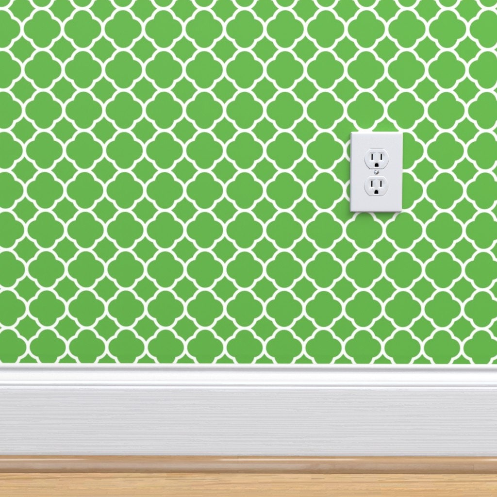 Green Wallpaper Kelly Green Quatrefoil by Etsy
