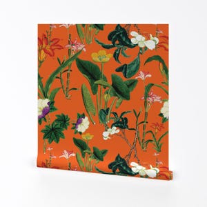 Floral Wallpaper - Vintage Floral Orange By Bruxamagica - Vintage Floral Custom Printed Removable Adhesive Wallpaper Roll by Spoonflower image 2