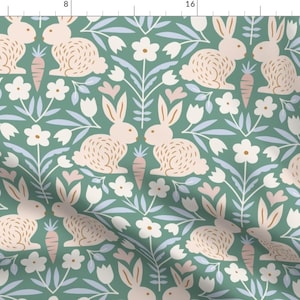 Pastel Floral Easter Fabric - Springtime Easter Bunnies by jen_swenty - Bunny Rabbits Easter Spring Scandi Fabric by the Yard by Spoonflower