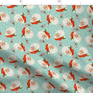 Vintage Christmas Fabric - Retro Santa And Snowflakes by bags29 - Aqua Mint Winter Holiday North Pole Fabric by the Yard by Spoonflower
