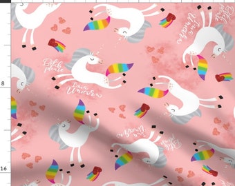 Pink Unicorn Rainbows Fabric - Bitch Please, I'M A Unicorn By Cynthiafrenette - Unicorn Cotton Fabric By The Yard With Spoonflower