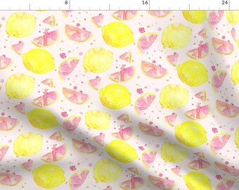 Watercolor Pink Lemon Fabric - Pink Lemonade By Erinanne - Pink Cotton Fabric By The Yard With Spoonflower