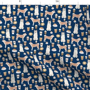 Coffee Dog Fabric - Akita Dog Coffee Navy Blue By Petfriendly - Dog Pup Akita Cafe Coffee Latte Cotton Fabric By The Yard With Spoonflower