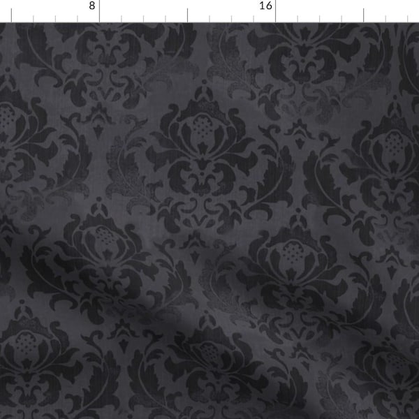 Gothic Damask Fabric - Damask Noir by whatever-works - Moody Victorian Gray Black Distressed Dramatic  Fabric by the Yard by Spoonflower