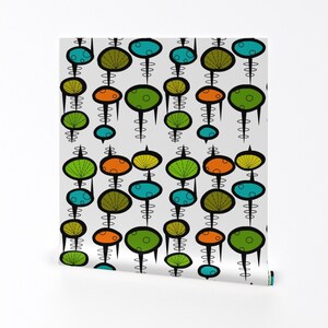 Atomic Wallpaper -Atomic Space Age Ii By Hot4teesBg- Mid Century Modern Custom Printed Removable Self Adhesive Wallpaper Roll by Spoonflower