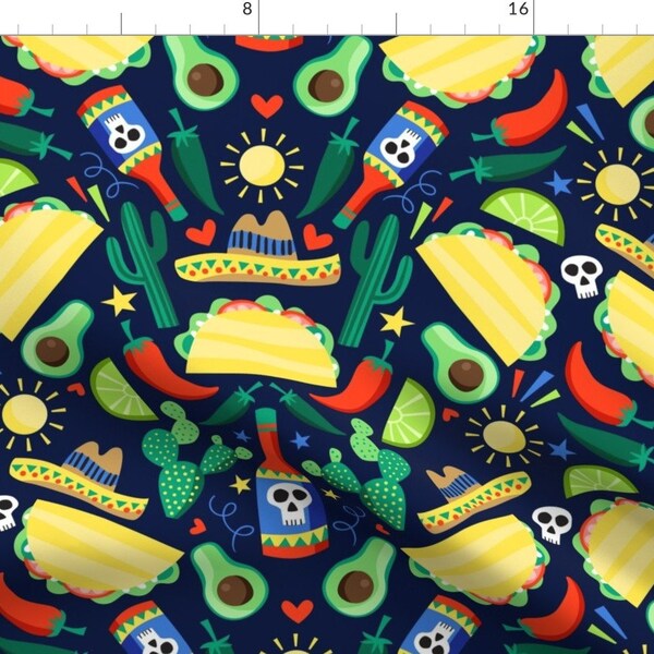 Taco And Burritos Fabric - Veggie Tacos-01 By Laura May Designs - Mexican Food Cactus Print Cotton Fabric By The Yard With Spoonflower