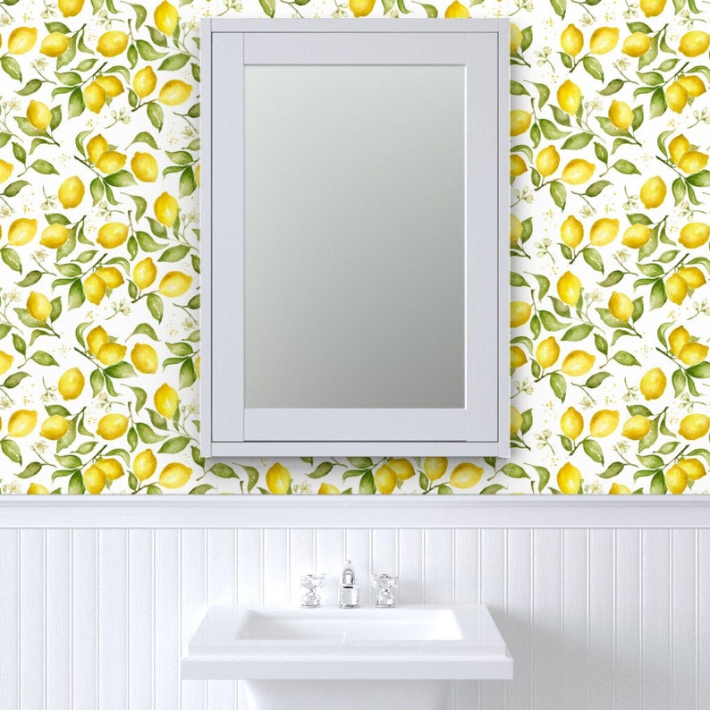 Lemon Wallpaper Lemon Blossoms By Laurapol Watercolor Fruit Citrus Custom Printed Removable Self Adhesive Wallpaper Roll by Spoonflower image 9