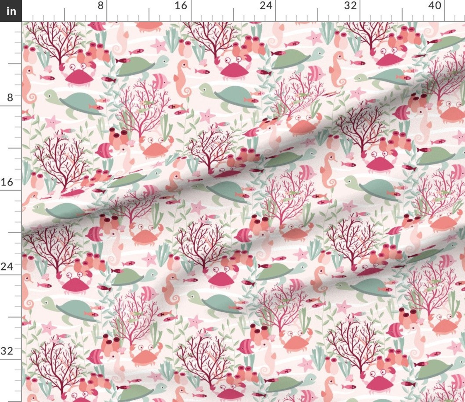 Marine Ocean Pink Nautical Fabric Life in the Reef by Etsy