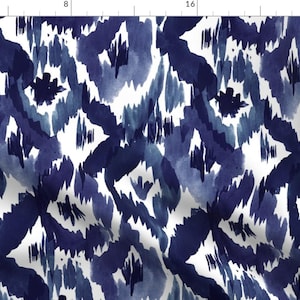 Blue Ikat Fabric - Indigo Blue Ikat Diamonds By Crystal Walen - Ikat Cotton Fabric By The Yard With Spoonflower