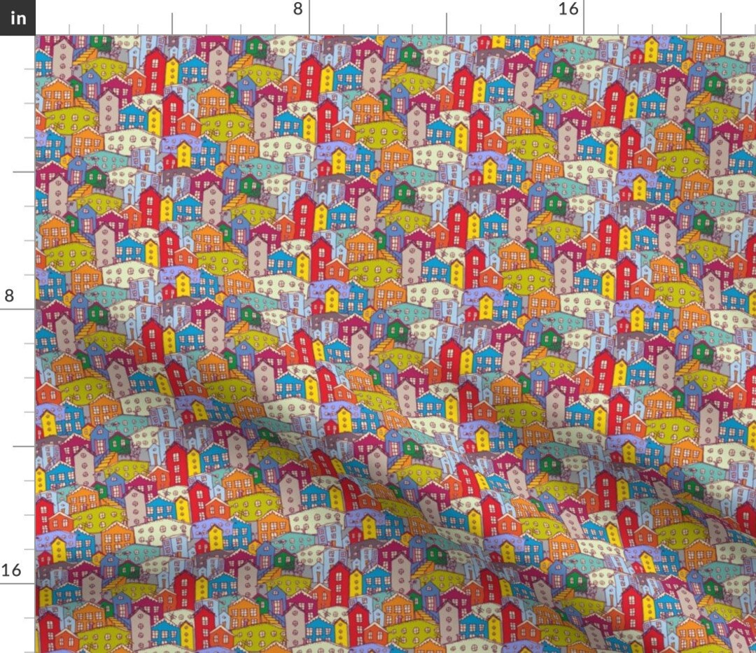 Colorful Cityscape Fabric Cityscape by Ekaterinap Modern Etsy