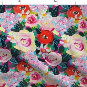 Painted Floral Fabric - Hydrangea Peony And Poppy Painting By Theartwerks- Hot Pink Floral Spring Cotton Fabric By The Yard With Spoonflower