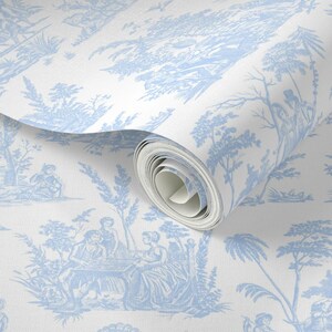 Papel pintado Toile - Toile de Marsella de Peacoquettedesigns - Papel pintado autoadhesivo francés removible para habitación infantil en color azul bebé de Spoonflower imagen 3