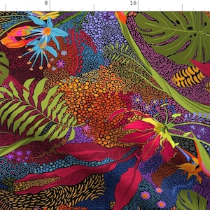 Maximalist Fabric - Tiki Tiki by reneeciufo - Bird Of Paradise Tropical Jungle Monstera Plant Fabric by the Yard by Spoonflower