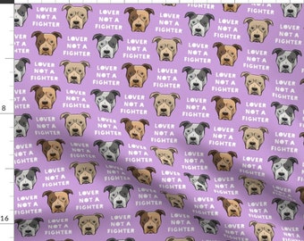 Pit Bull Fabric - Lover Not A Fighter Pit Bull On Purple By Littlearrowdesign - Pit Bull Dog Pet Cotton Fabric By The Yard With Spoonflower